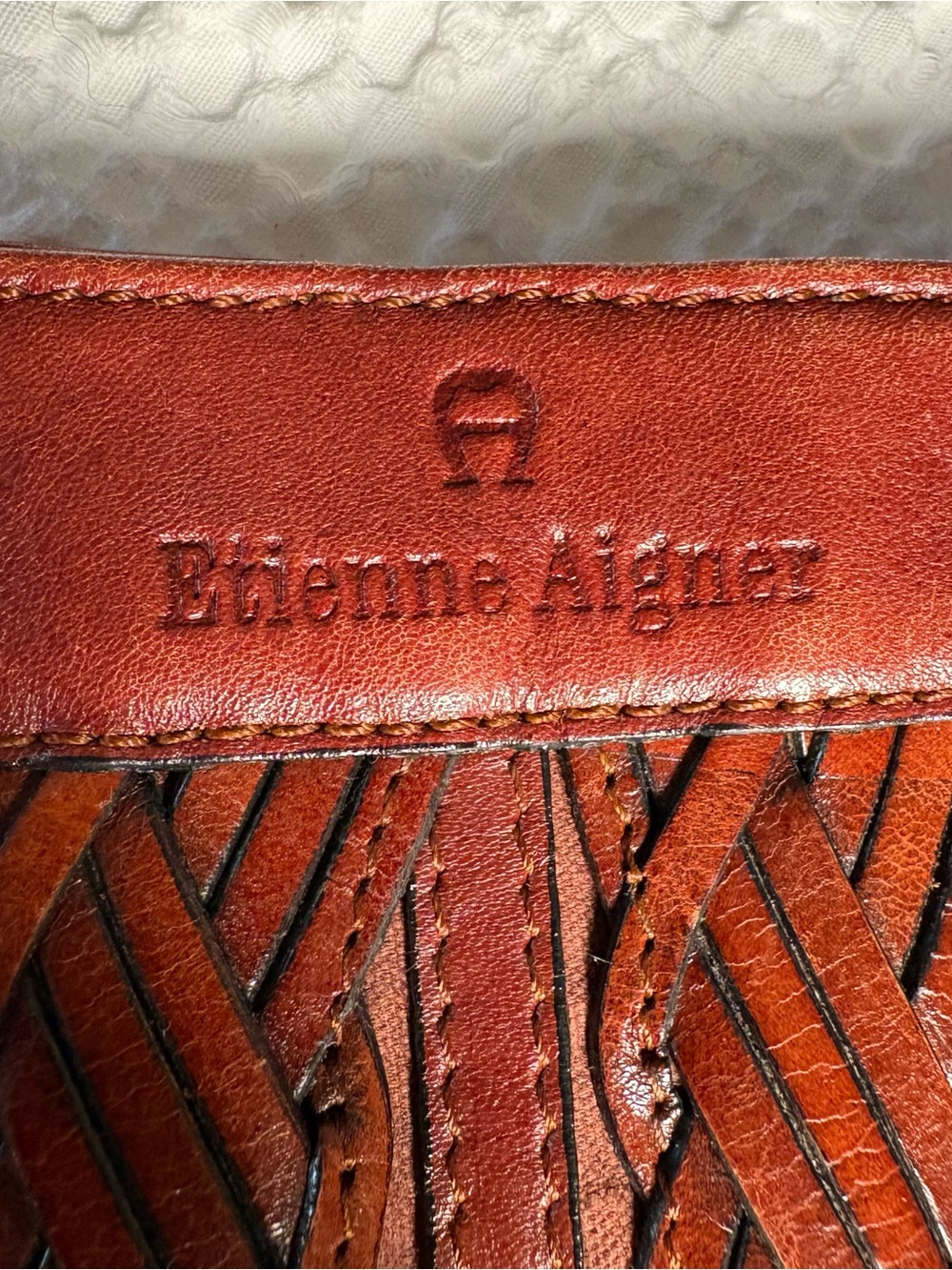 Vintage Etienne Aigner Brown Leather Woven Braided Tote Shoulder Bag - Picture 4 of 12